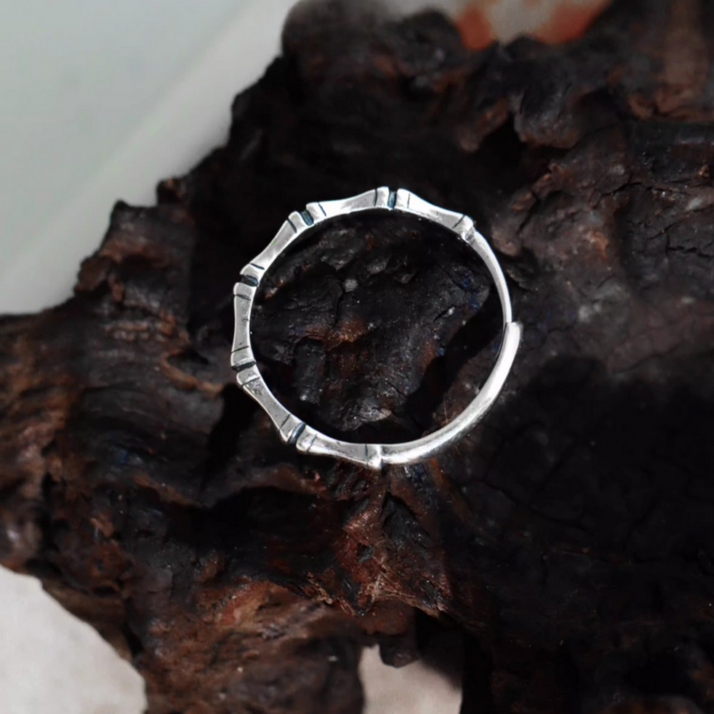 s925 Sterling Silver Minimalist Bamboo Stacking Ring