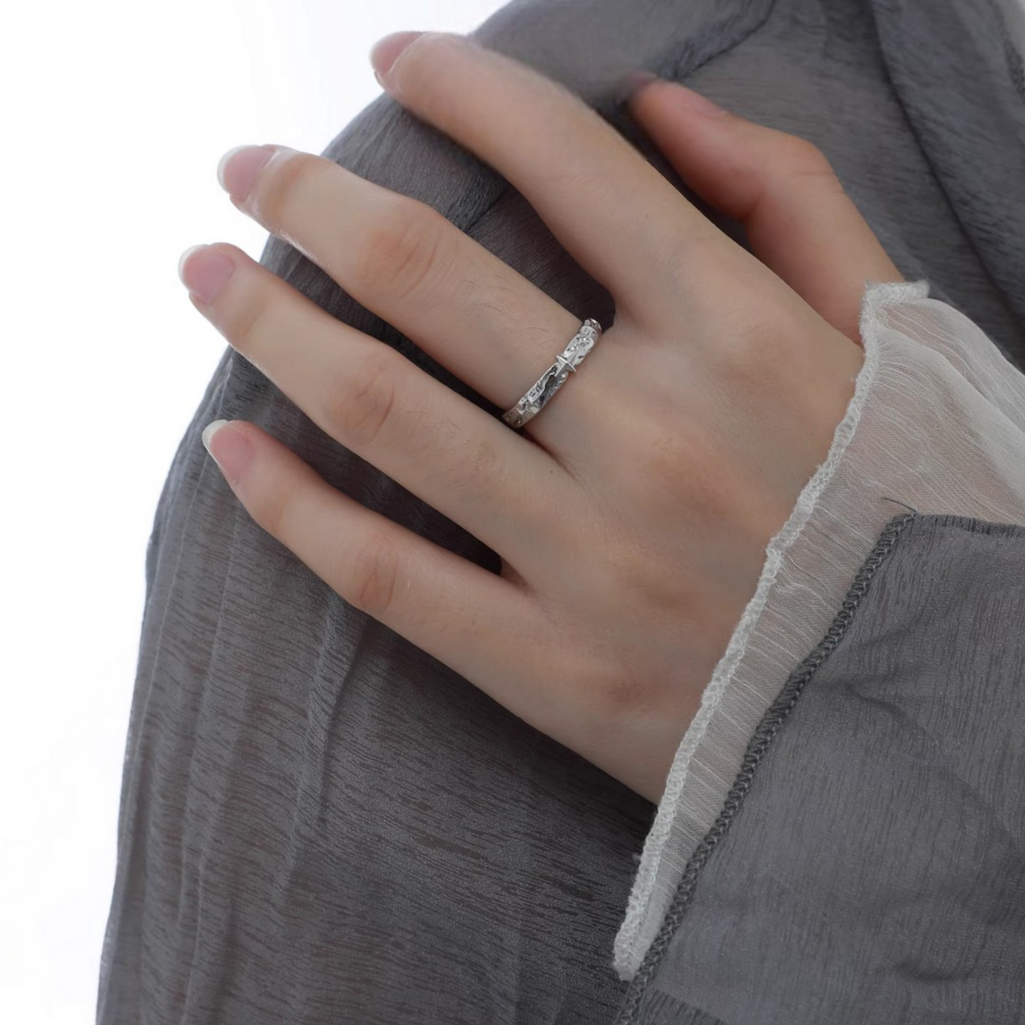s999 Pure Silver Starlight Couple Stacking Ring