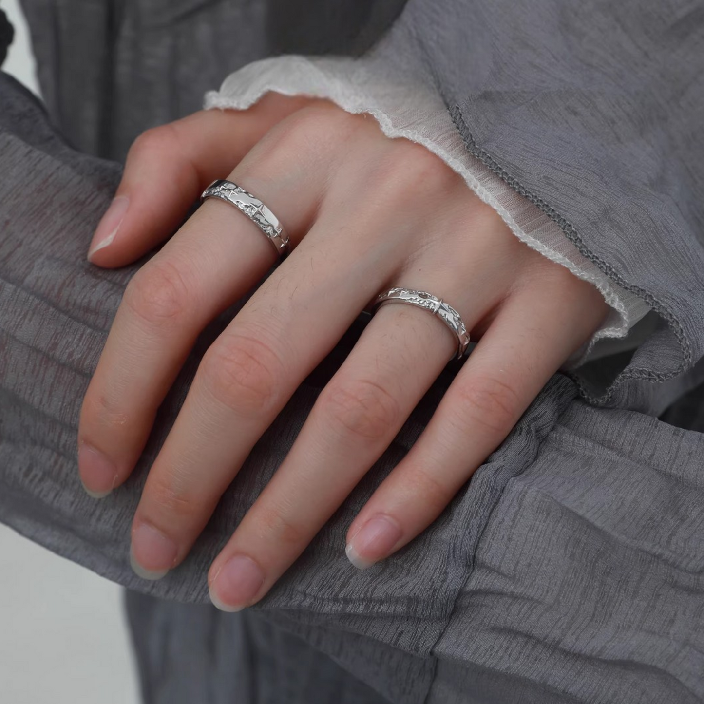 s999 Pure Silver Starlight Couple Stacking Ring
