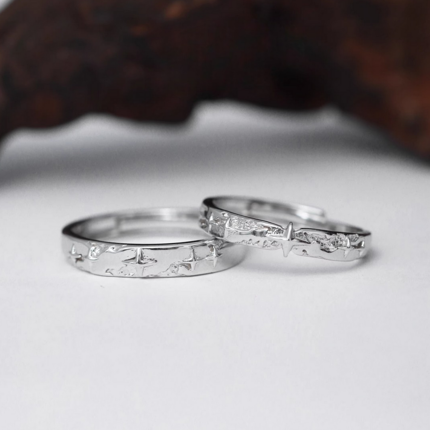 s999 Pure Silver Starlight Couple Stacking Ring