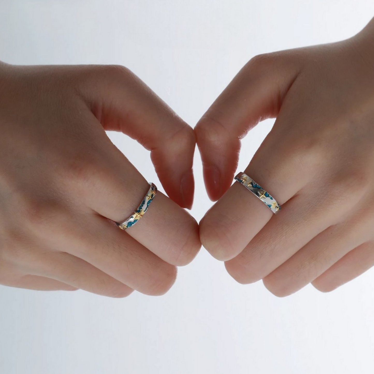 s999 Pure Silver Blue Ocean Stardust Couple Stacking Ring