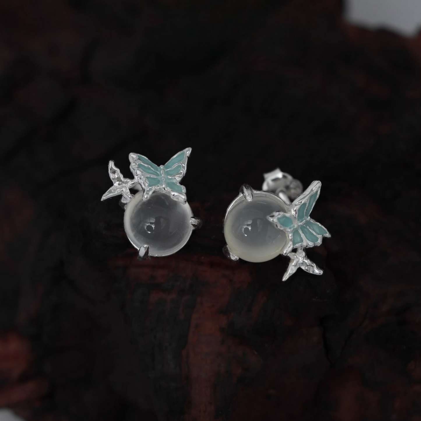S925 Sterling Silver Butterfly Enamel Stud Earrings