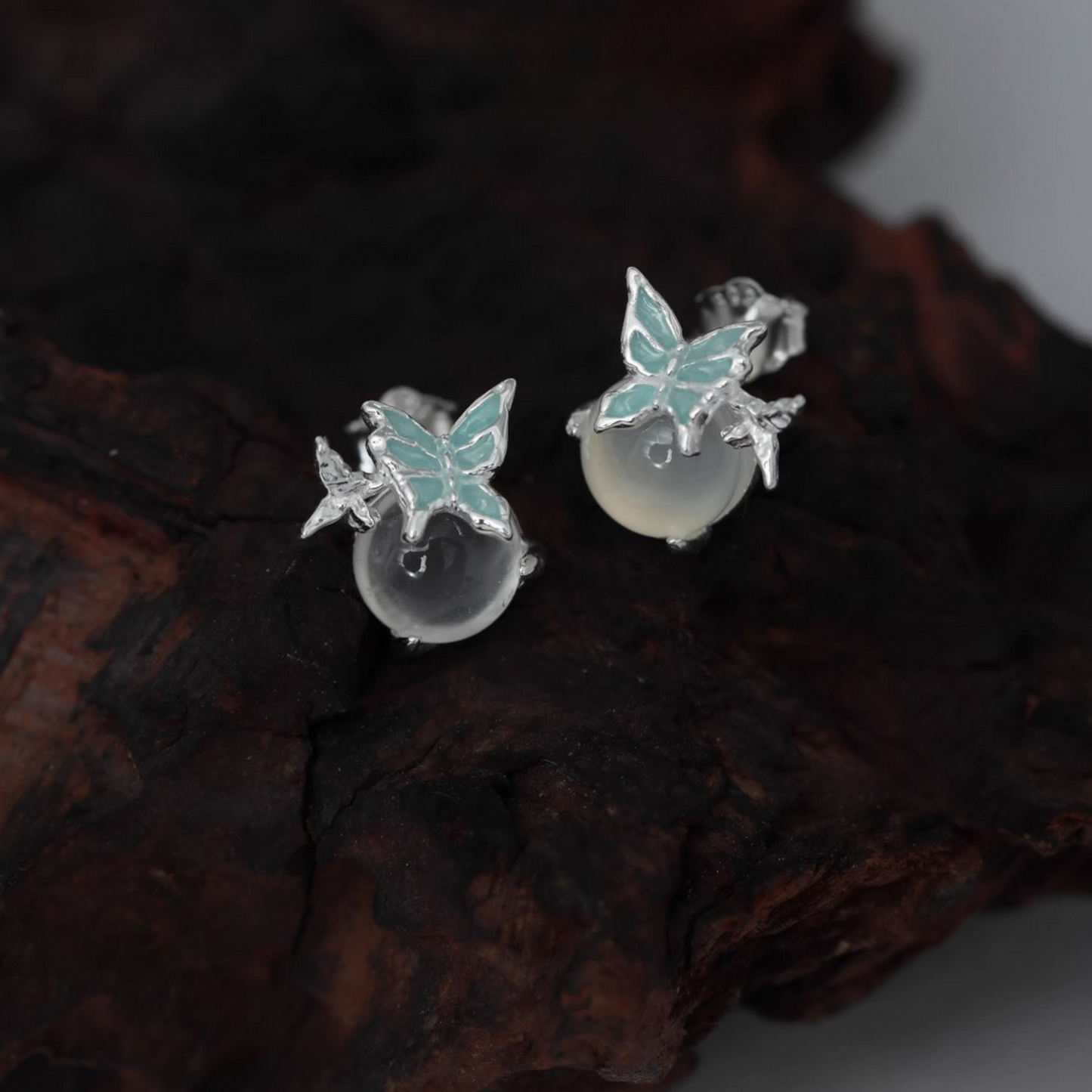 S925 Sterling Silver Butterfly Enamel Stud Earrings