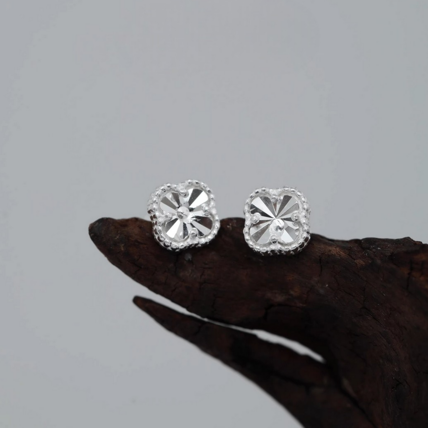 S999 Pure Silver Four-Leaf Clover Screw Back Earrings