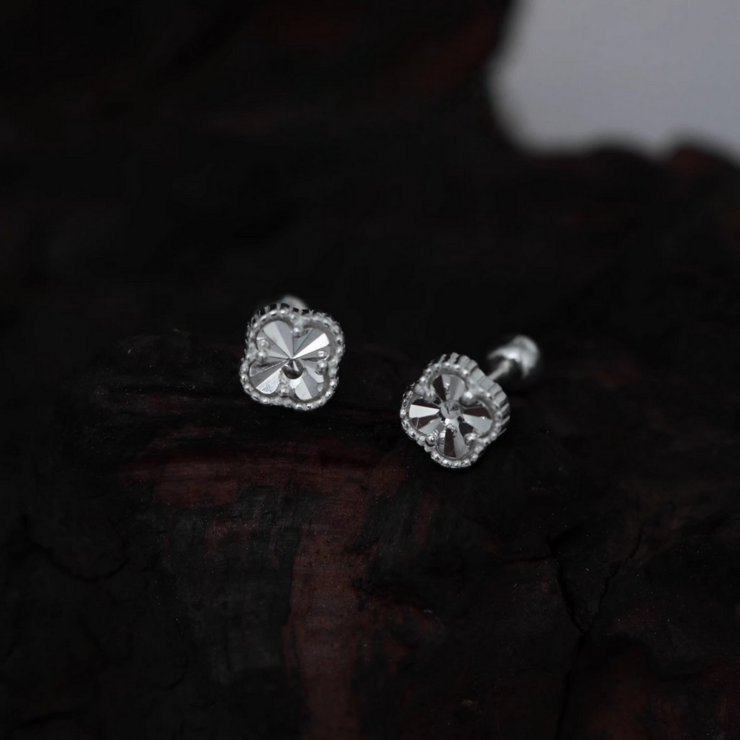 S999 Pure Silver Four-Leaf Clover Screw Back Earrings