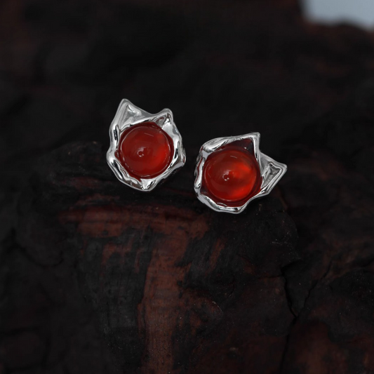 S925 Sterling Silver Blood Moon Garnet Earrings