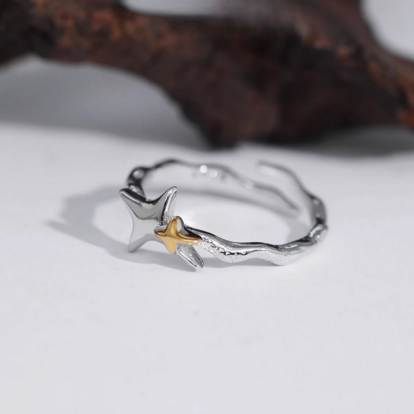 s925 Sterling Silver Starlight Star Make a Wish Stacking Ring