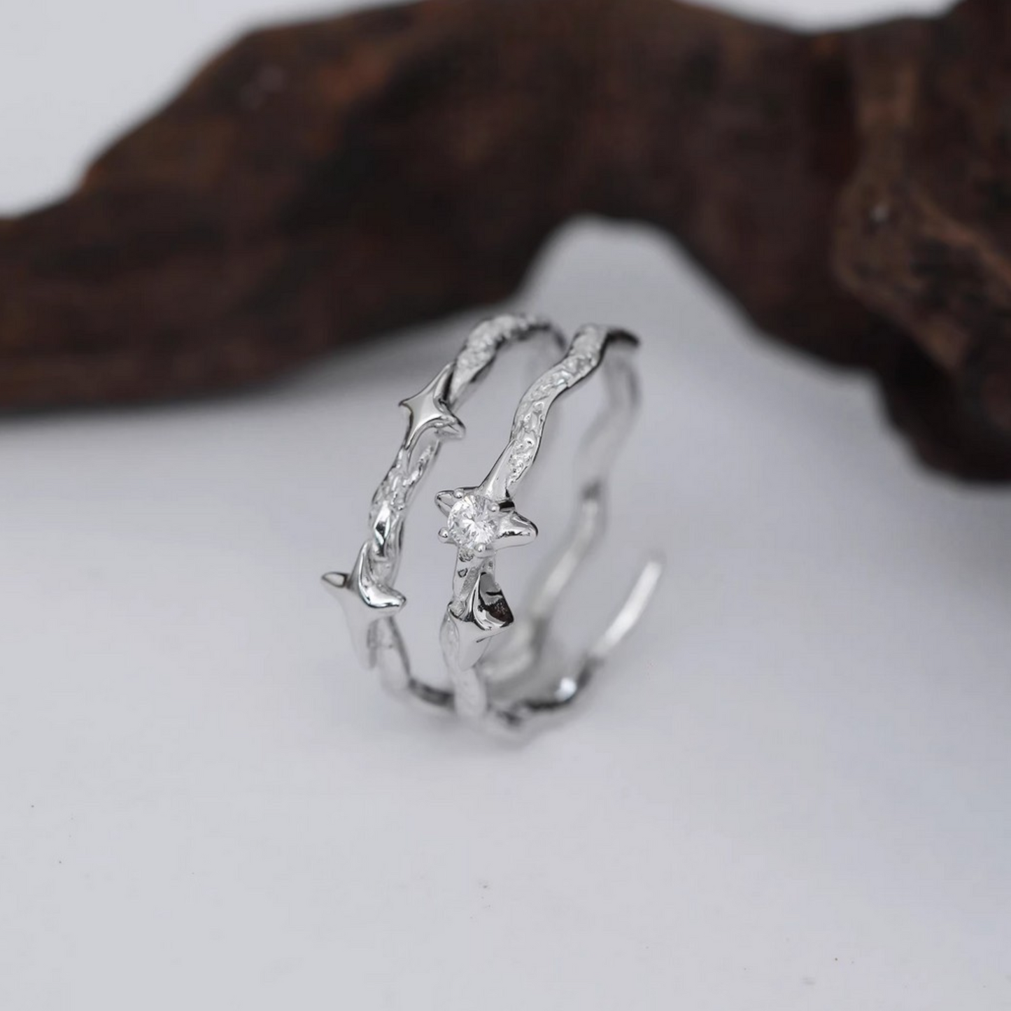 s925 Sterling Silver Starlight Star Make a Wish Stacking Ring