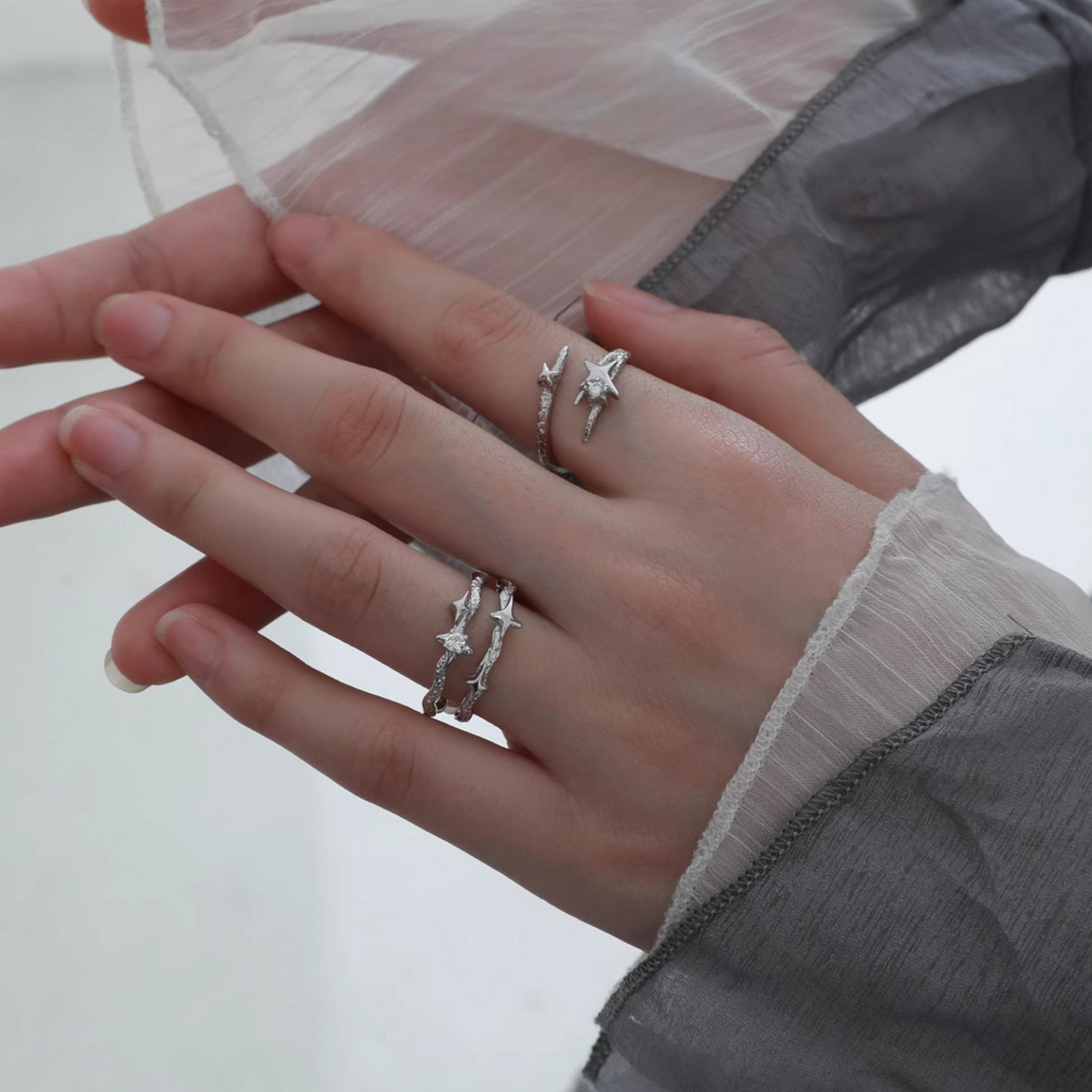 s925 Sterling Silver Starlight Star Make a Wish Stacking Ring