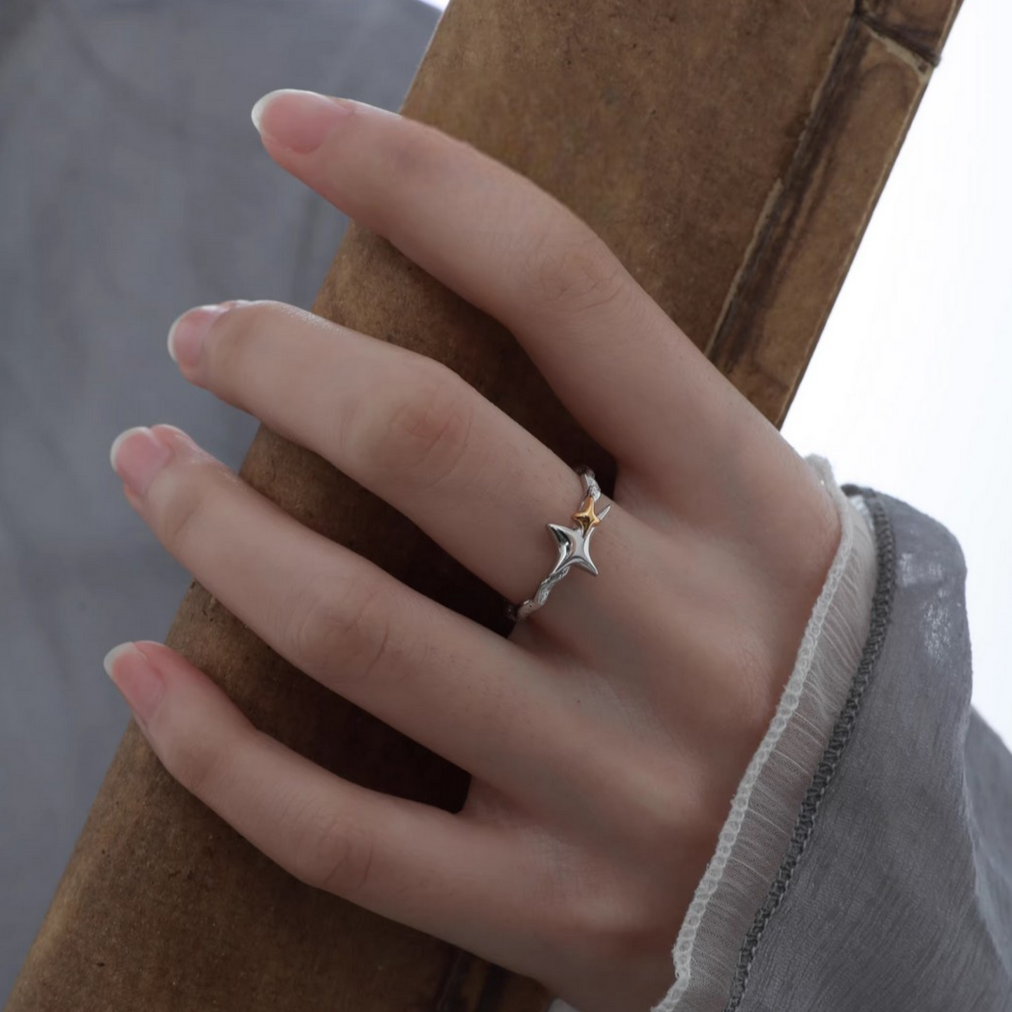 s925 Sterling Silver Starlight Star Make a Wish Stacking Ring