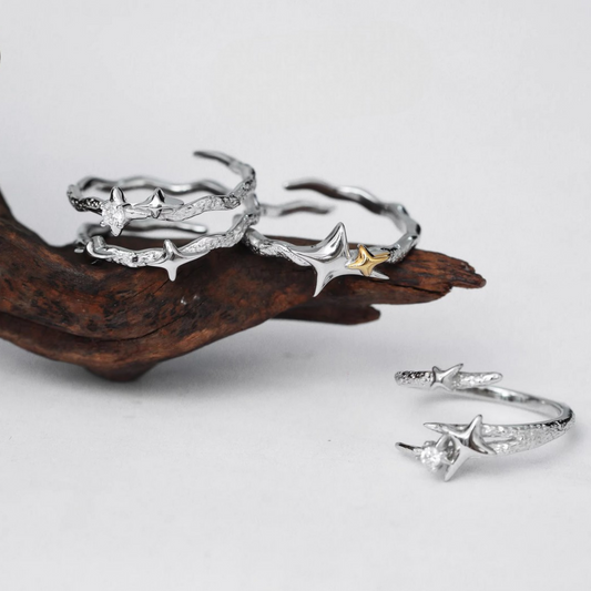 s925 Sterling Silver Starlight Star Make a Wish Stacking Ring