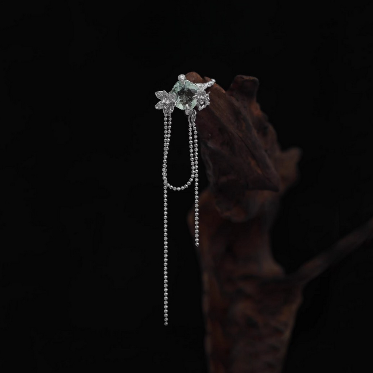 S925 Sterling Silver Jasmine Ear Clip Tassel Earrings Cuff