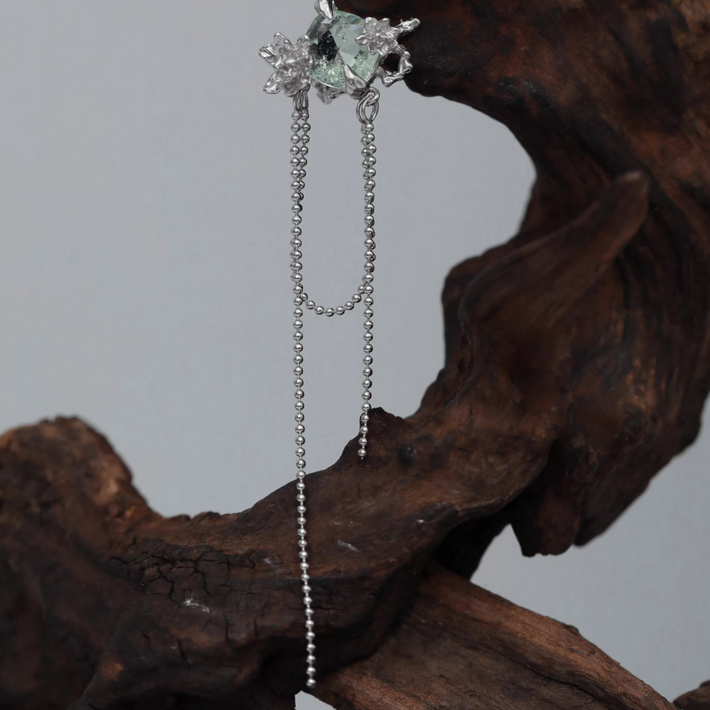 S925 Sterling Silver Jasmine Ear Clip Tassel Earrings Cuff