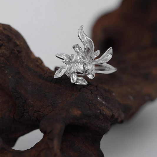 s925 Sterling Silver Orchid Flower Ring