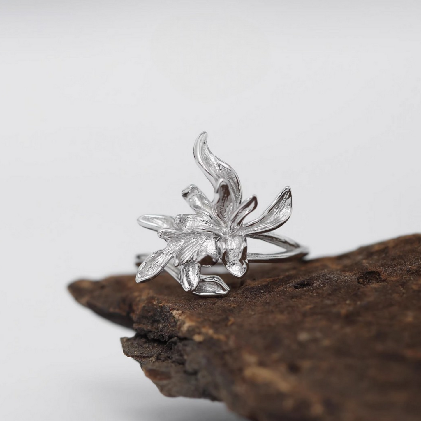 s925 Sterling Silver Orchid Flower Ring