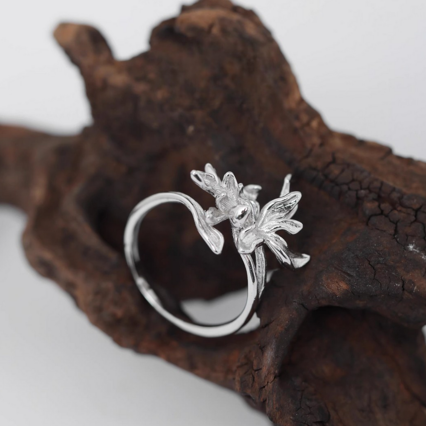s925 Sterling Silver Orchid Flower Ring