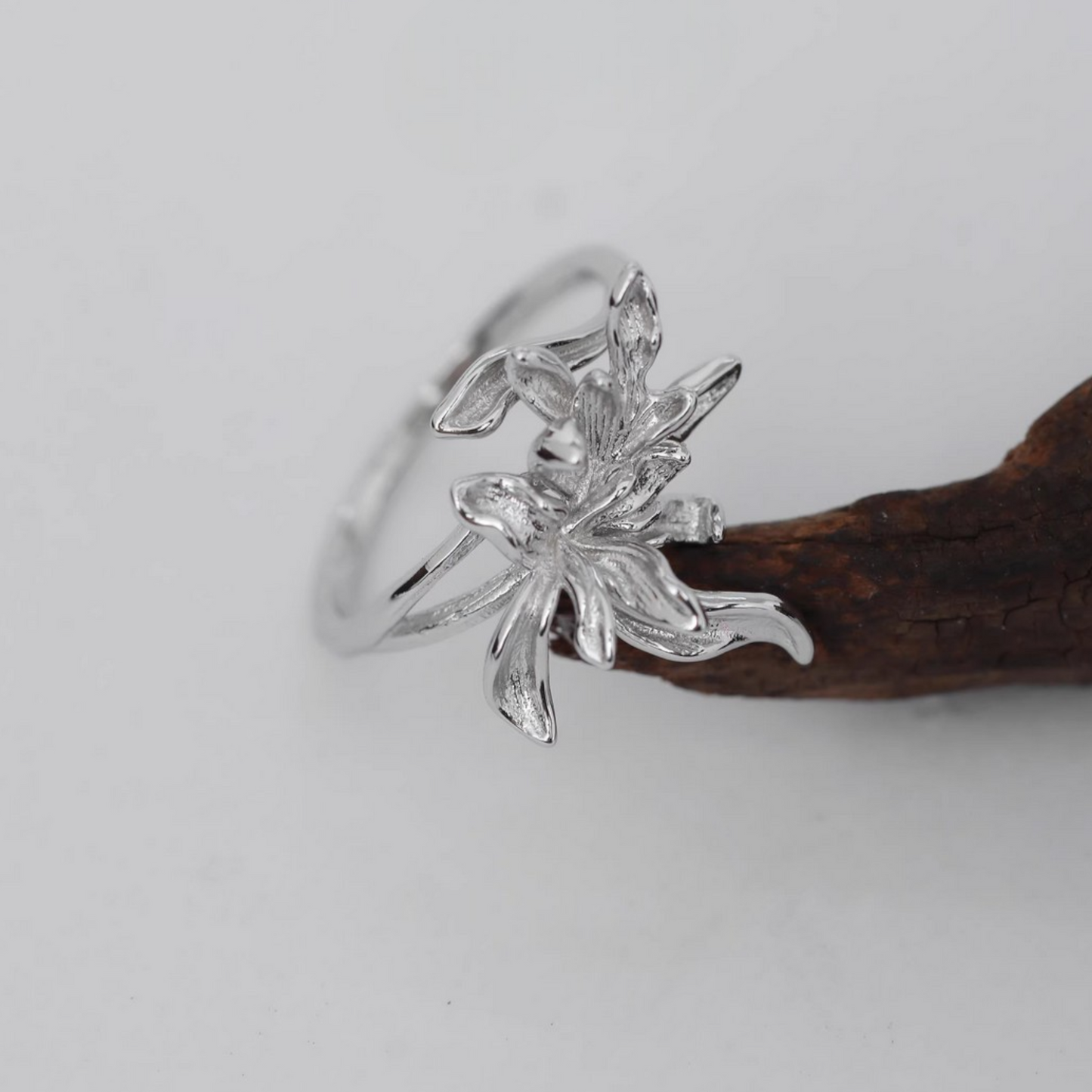 s925 Sterling Silver Orchid Flower Ring