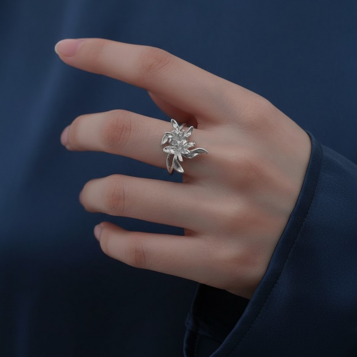 s925 Sterling Silver Orchid Flower Ring