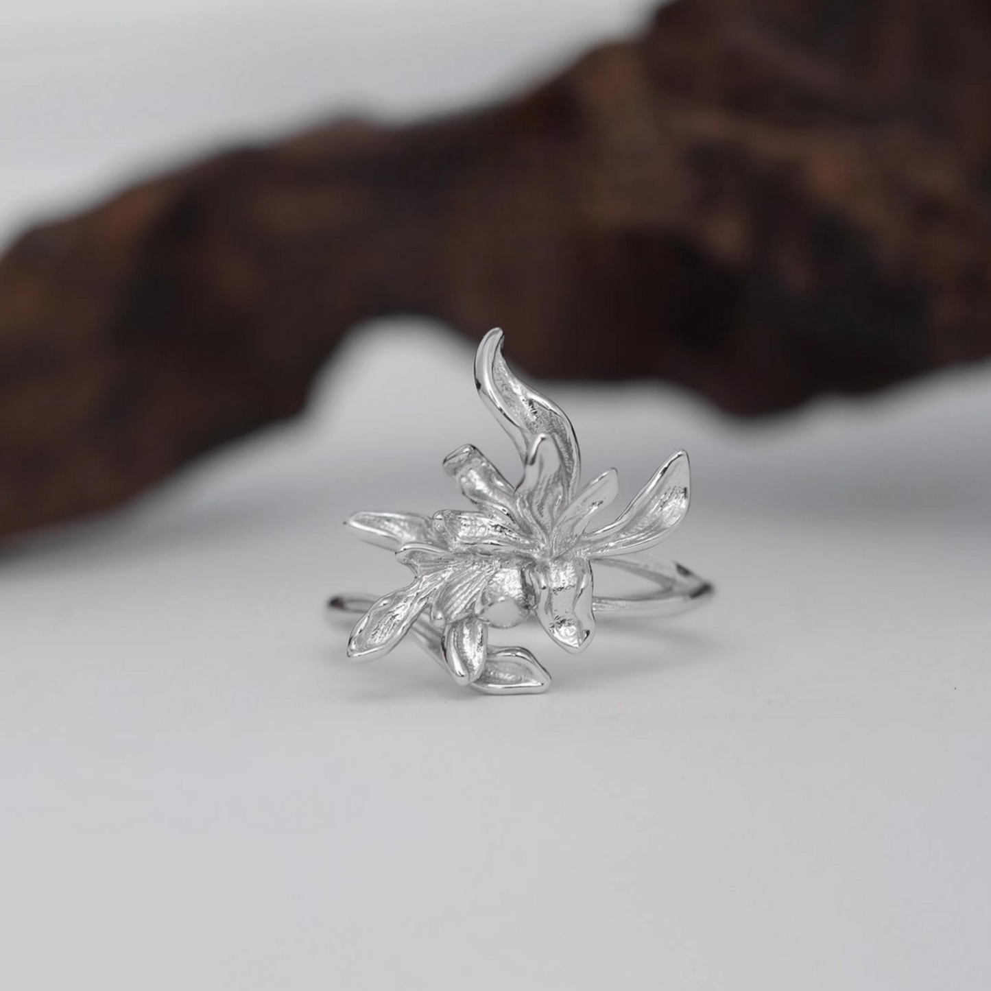 s925 Sterling Silver Orchid Flower Ring