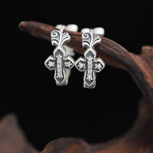 s925 Sterling Silver Cross Unisex Hoop Earrings