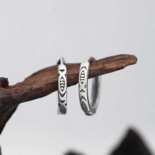 s925 Sterling Silver Vintage Fish Hoop Earrings