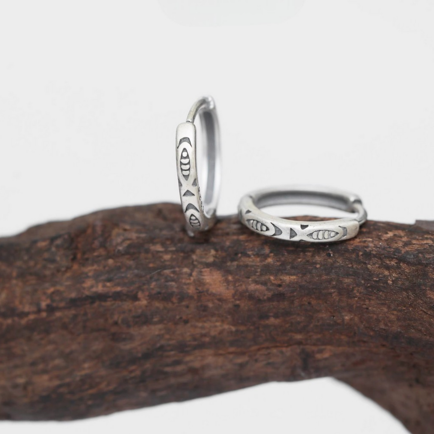 s925 Sterling Silver Vintage Fish Hoop Earrings