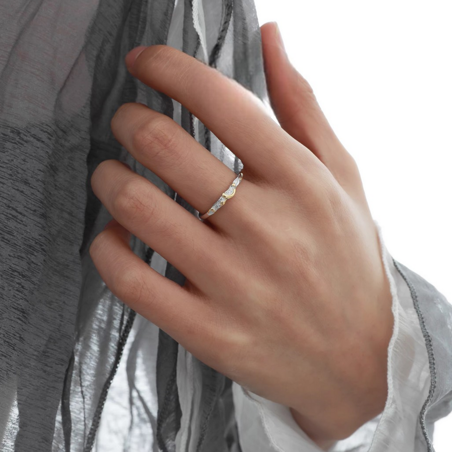 S925 Sterling Silver Starlight and Moon Couple Ring
