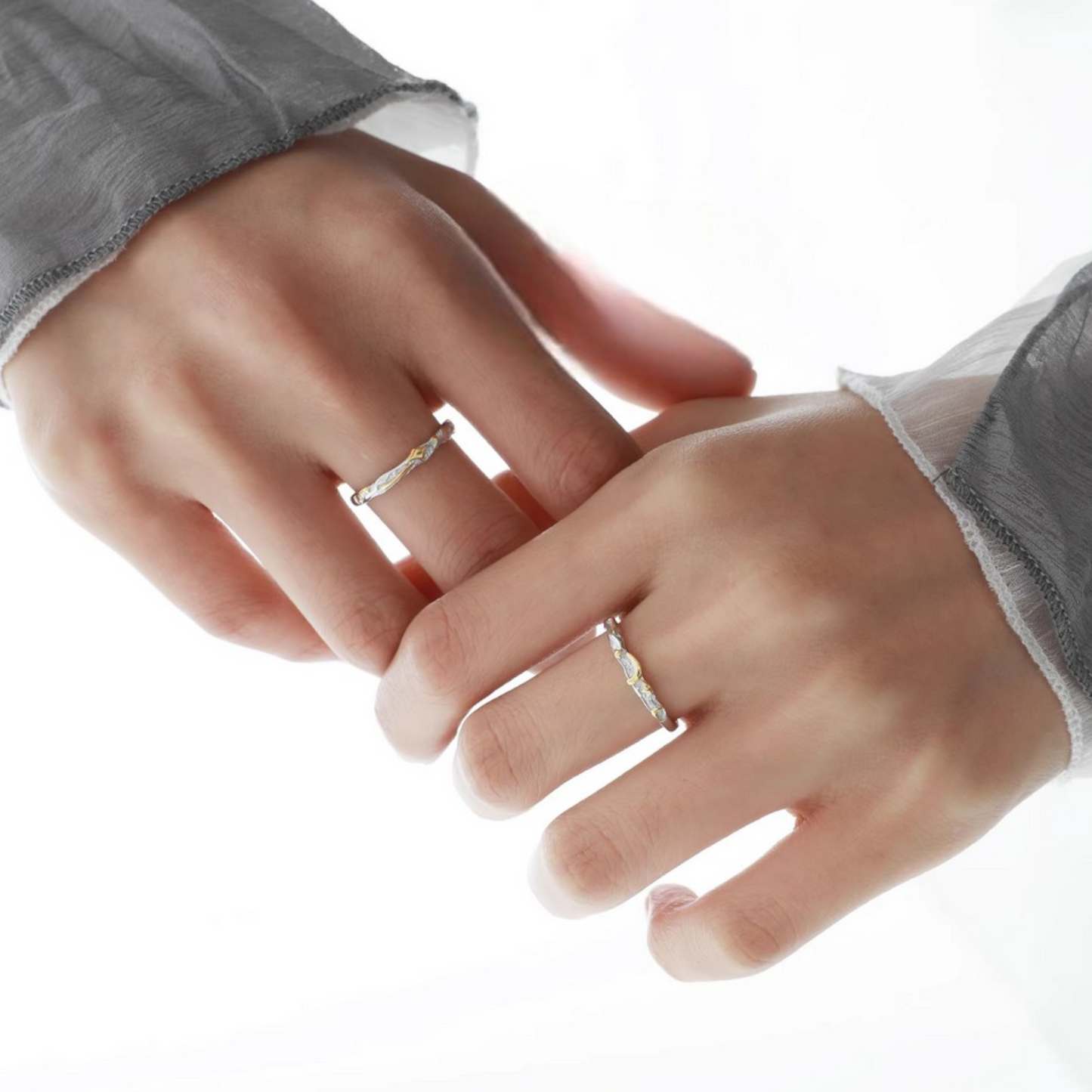 S925 Sterling Silver Starlight and Moon Couple Ring