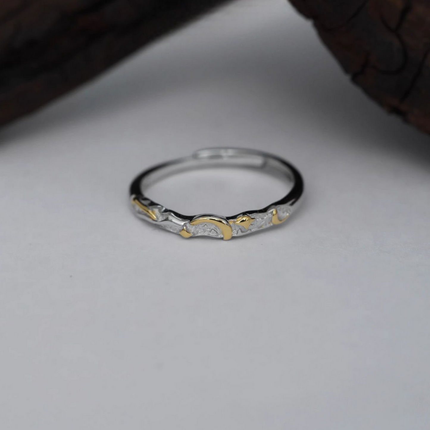 S925 Sterling Silver Starlight and Moon Couple Ring