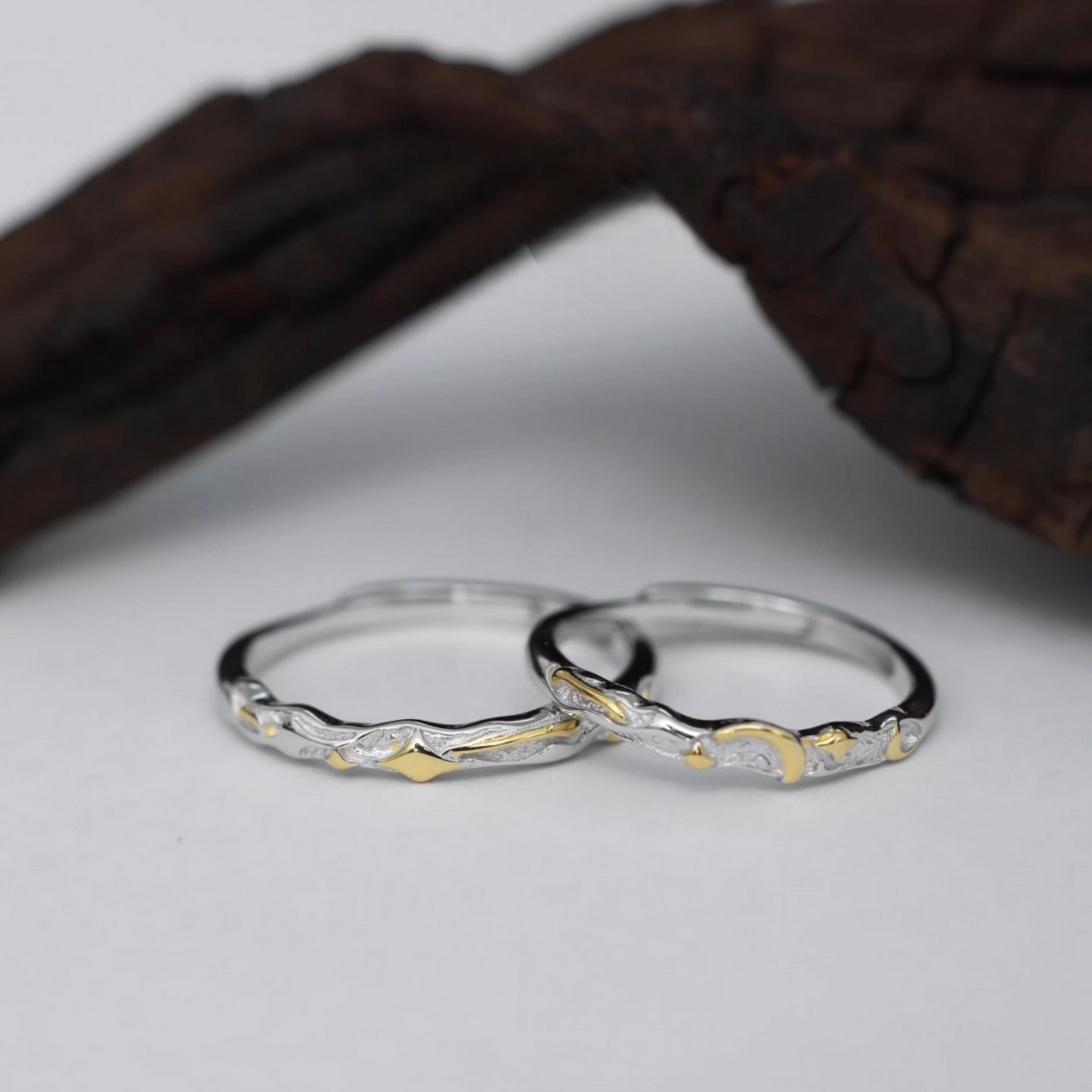 S925 Sterling Silver Starlight and Moon Couple Ring