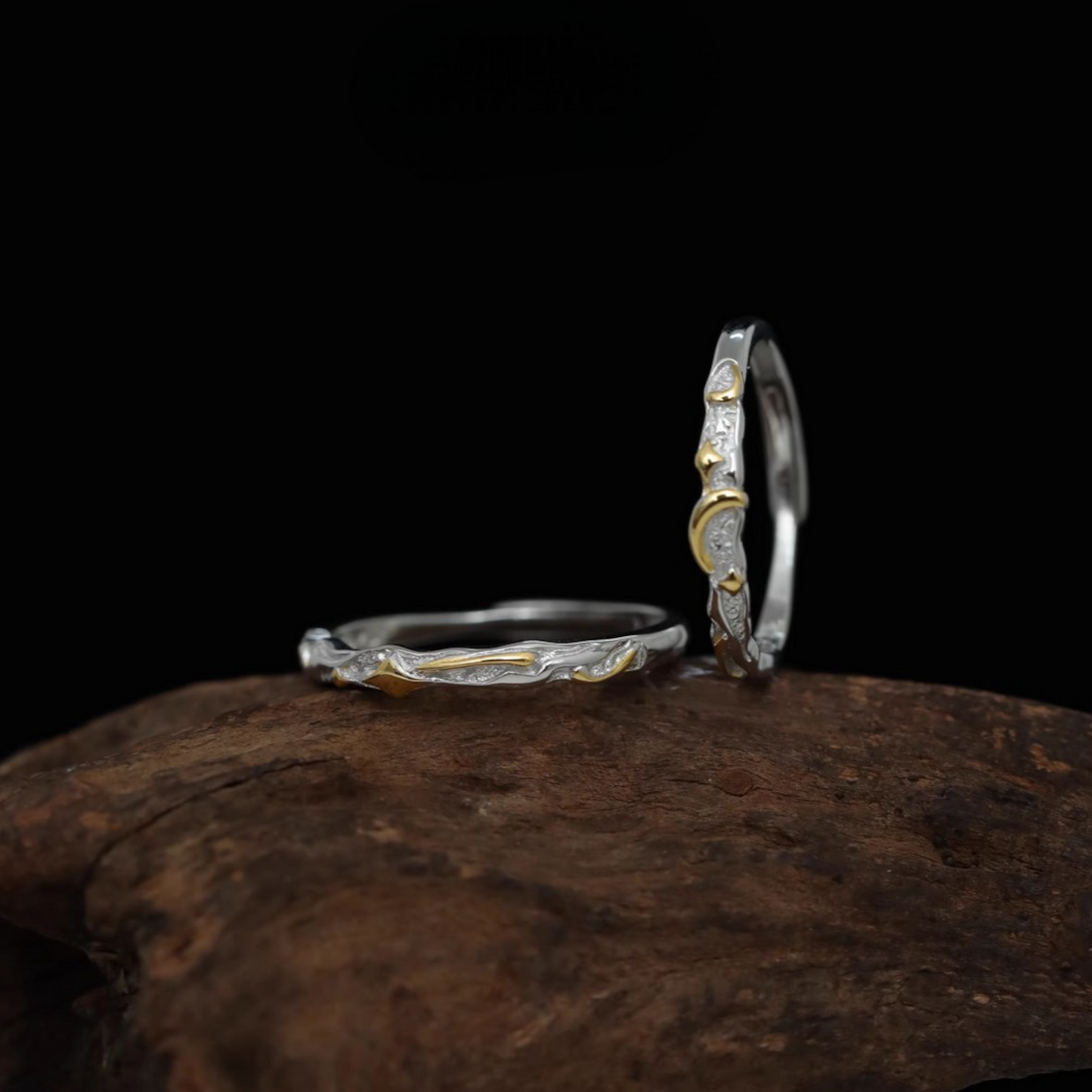 S925 Sterling Silver Starlight and Moon Couple Ring