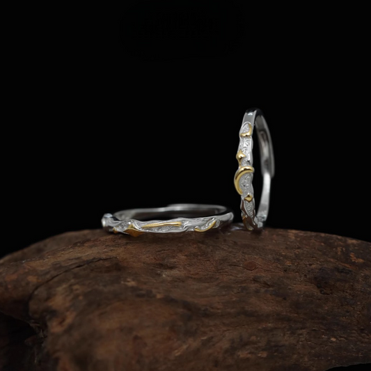 S925 Sterling Silver Starlight and Moon Couple Ring