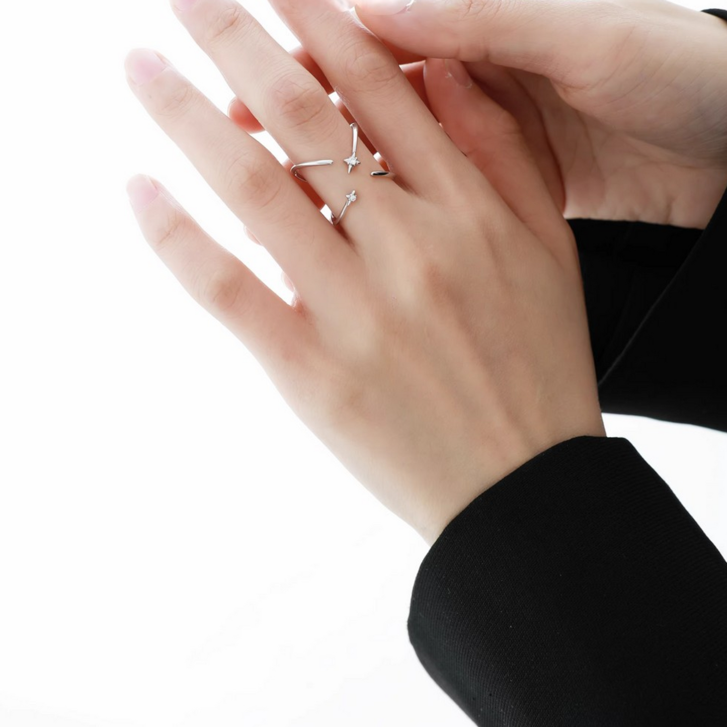 s925 Sterling Silver Four Pointed Star Double Side Ring