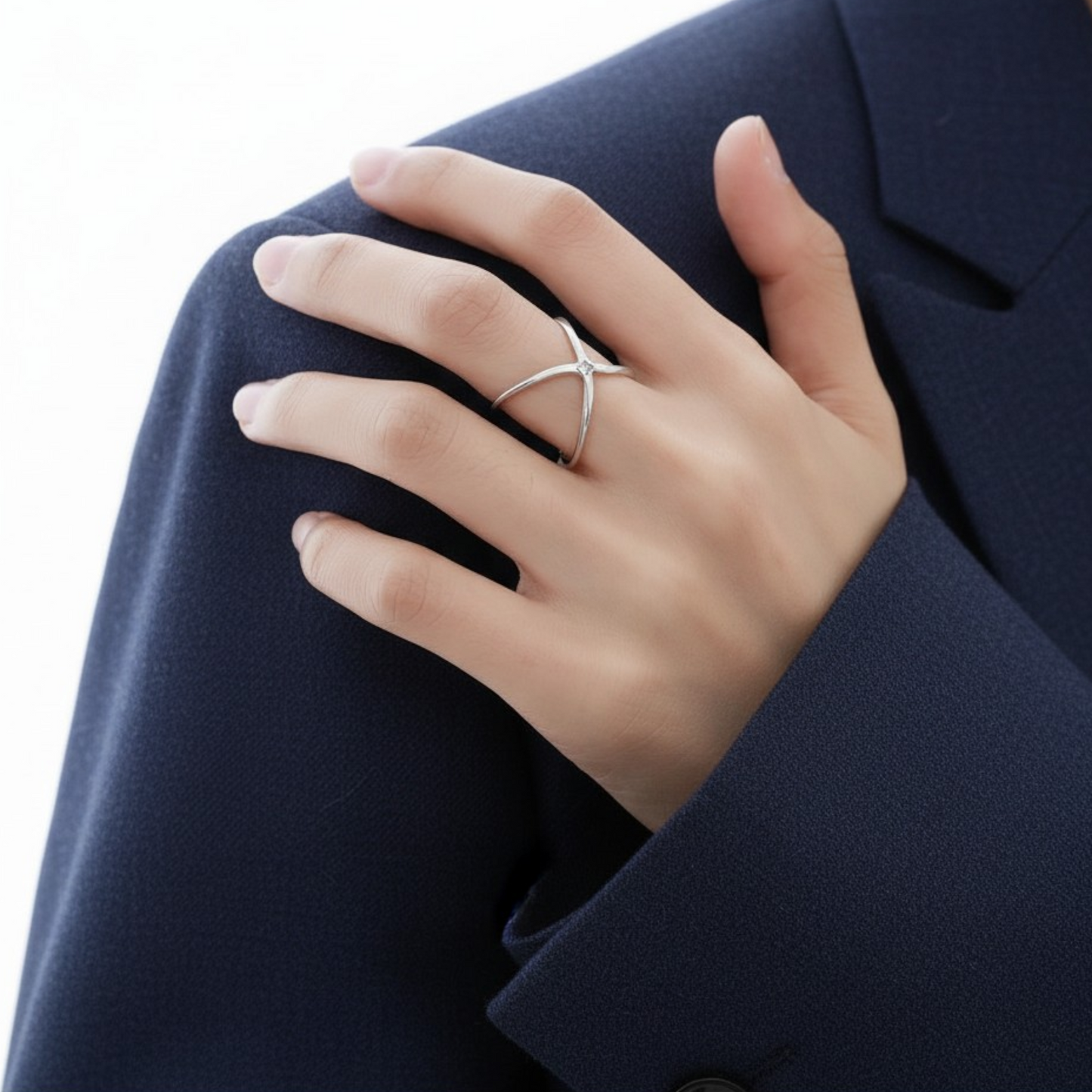 s925 Sterling Silver Four Pointed Star Double Side Ring