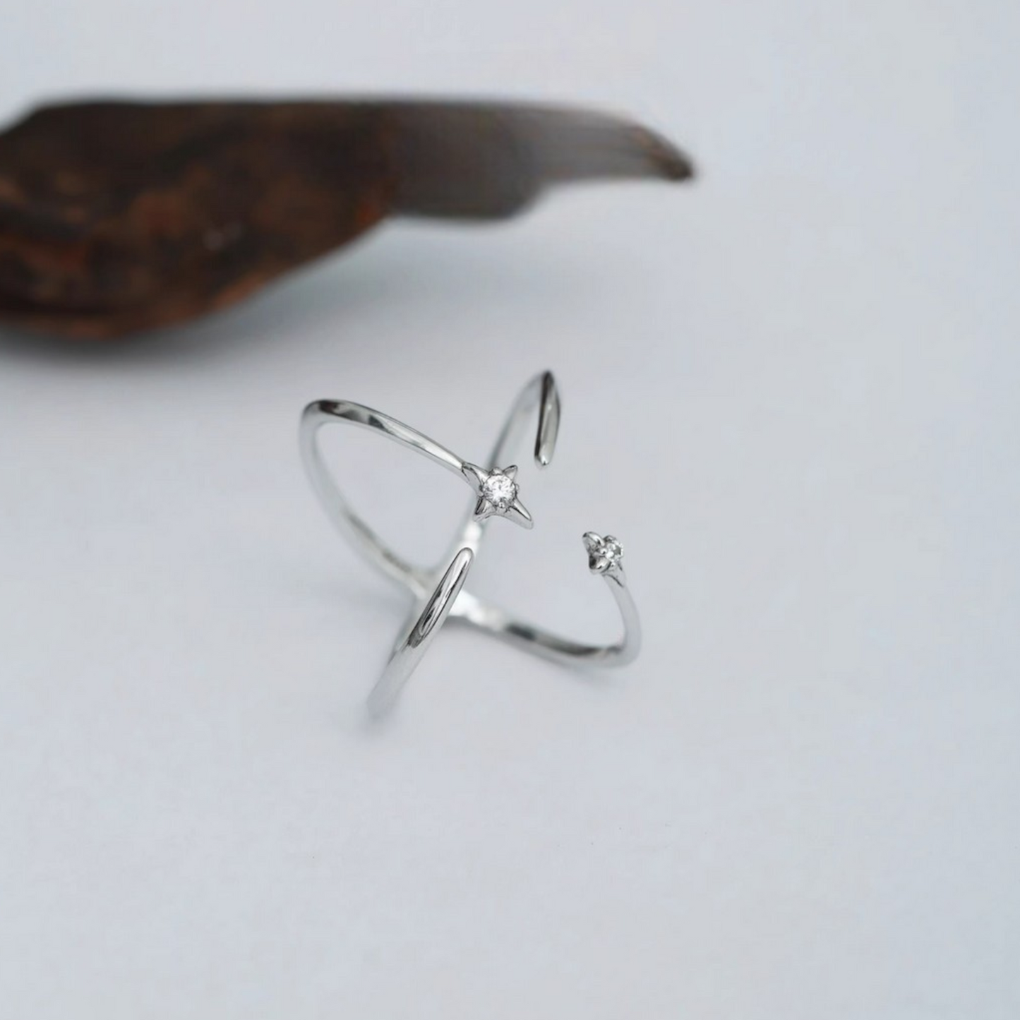 s925 Sterling Silver Four Pointed Star Double Side Ring