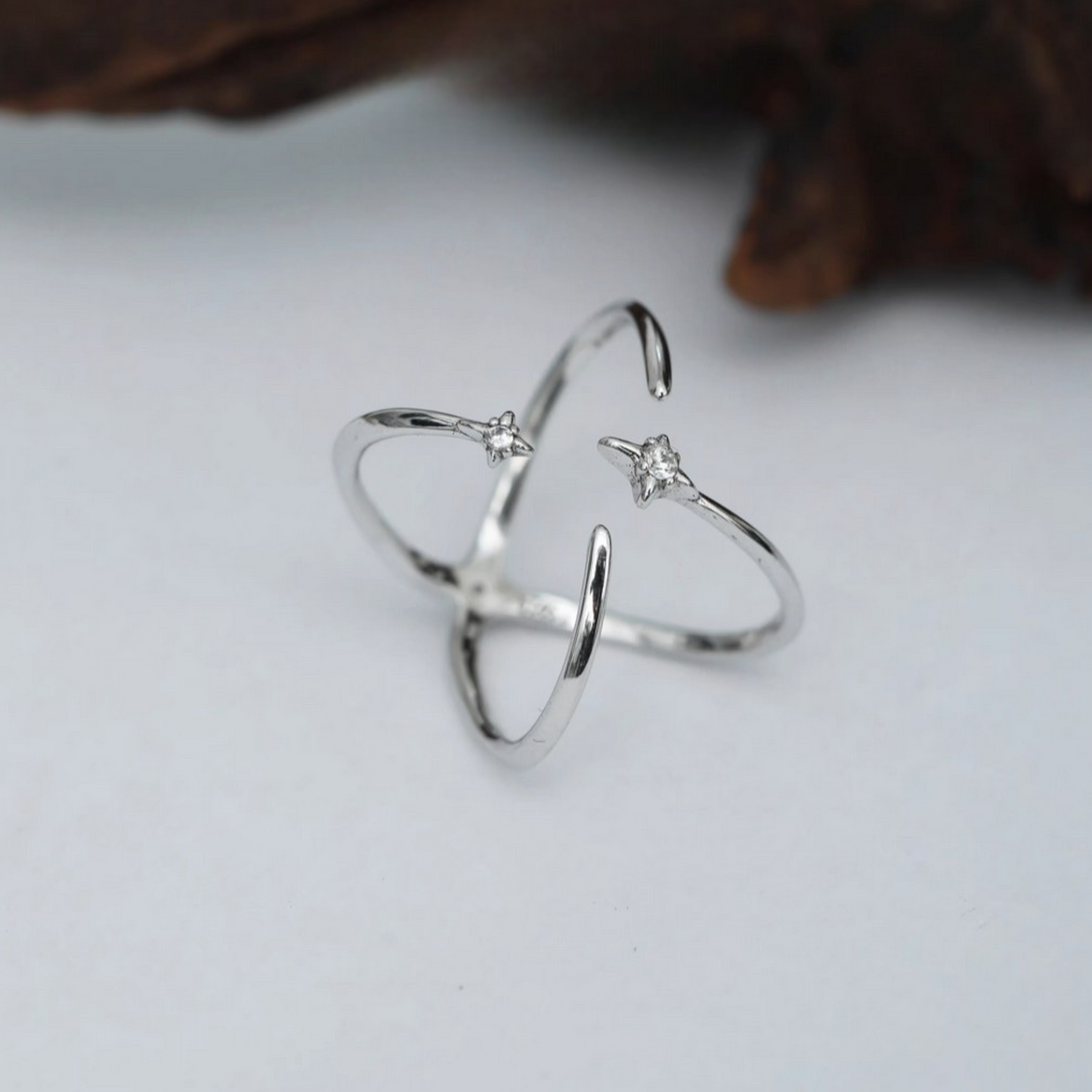 s925 Sterling Silver Four Pointed Star Double Side Ring