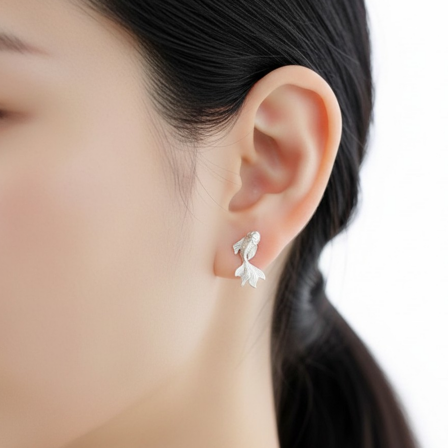 s999 Pure Silver Koi Fish Screw Back Earrings