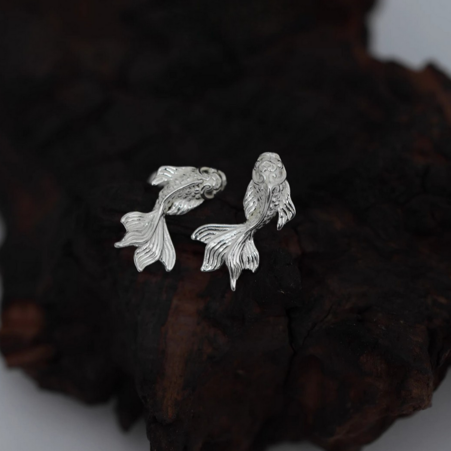 s999 Pure Silver Koi Fish Screw Back Earrings
