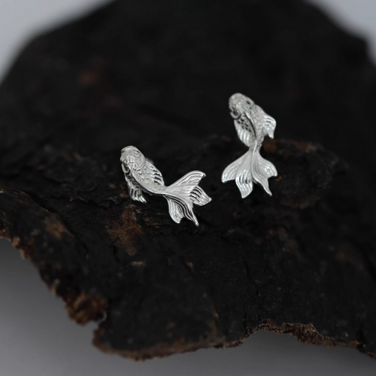 s999 Pure Silver Koi Fish Screw Back Earrings