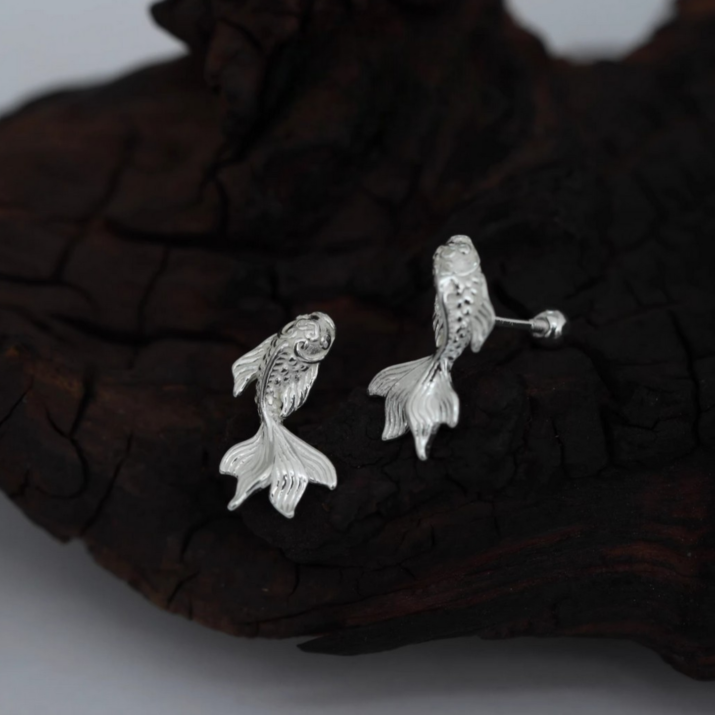 s999 Pure Silver Koi Fish Screw Back Earrings
