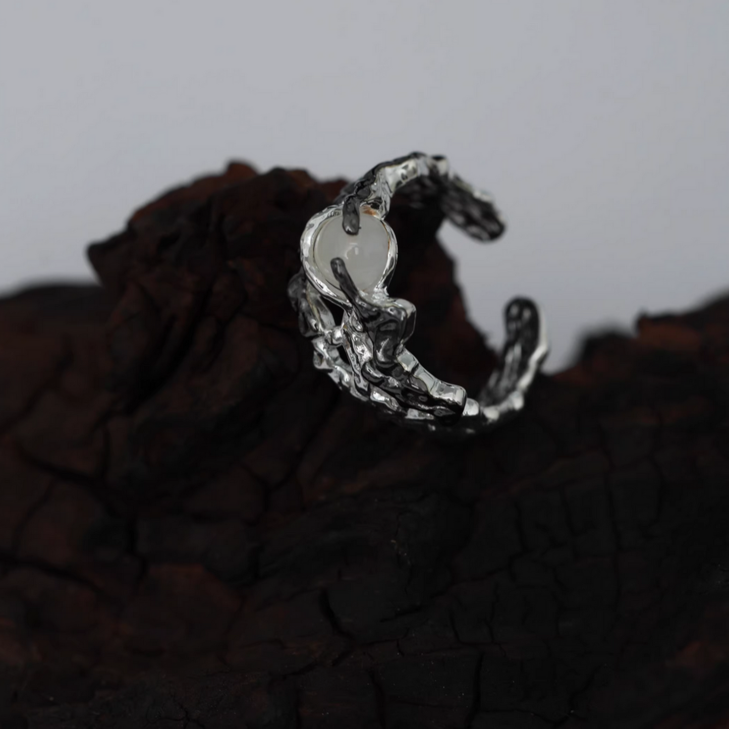 s925 Sterling Silver Minimalist Black White Moon Sun Ring