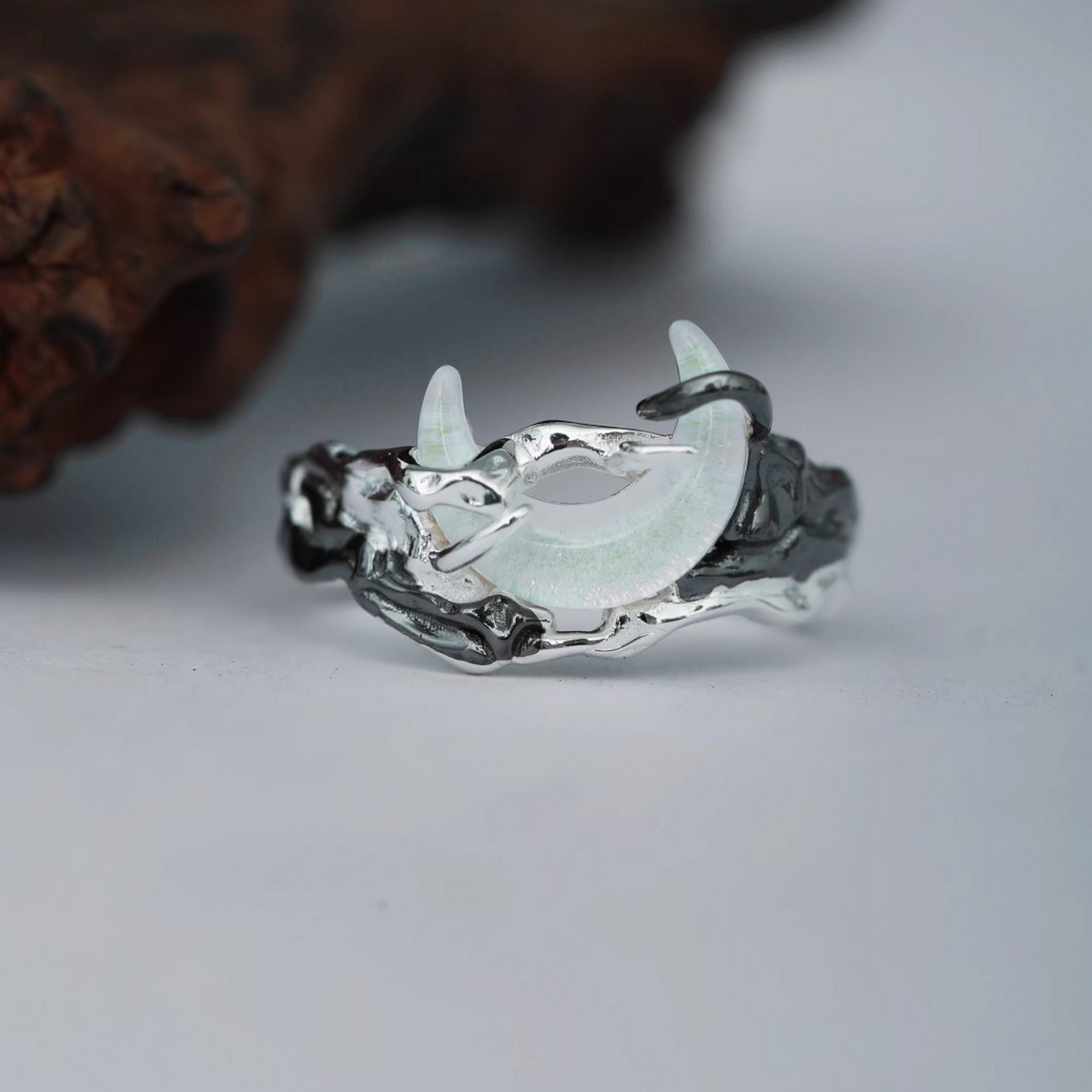 s925 Sterling Silver Minimalist Black White Moon Sun Ring