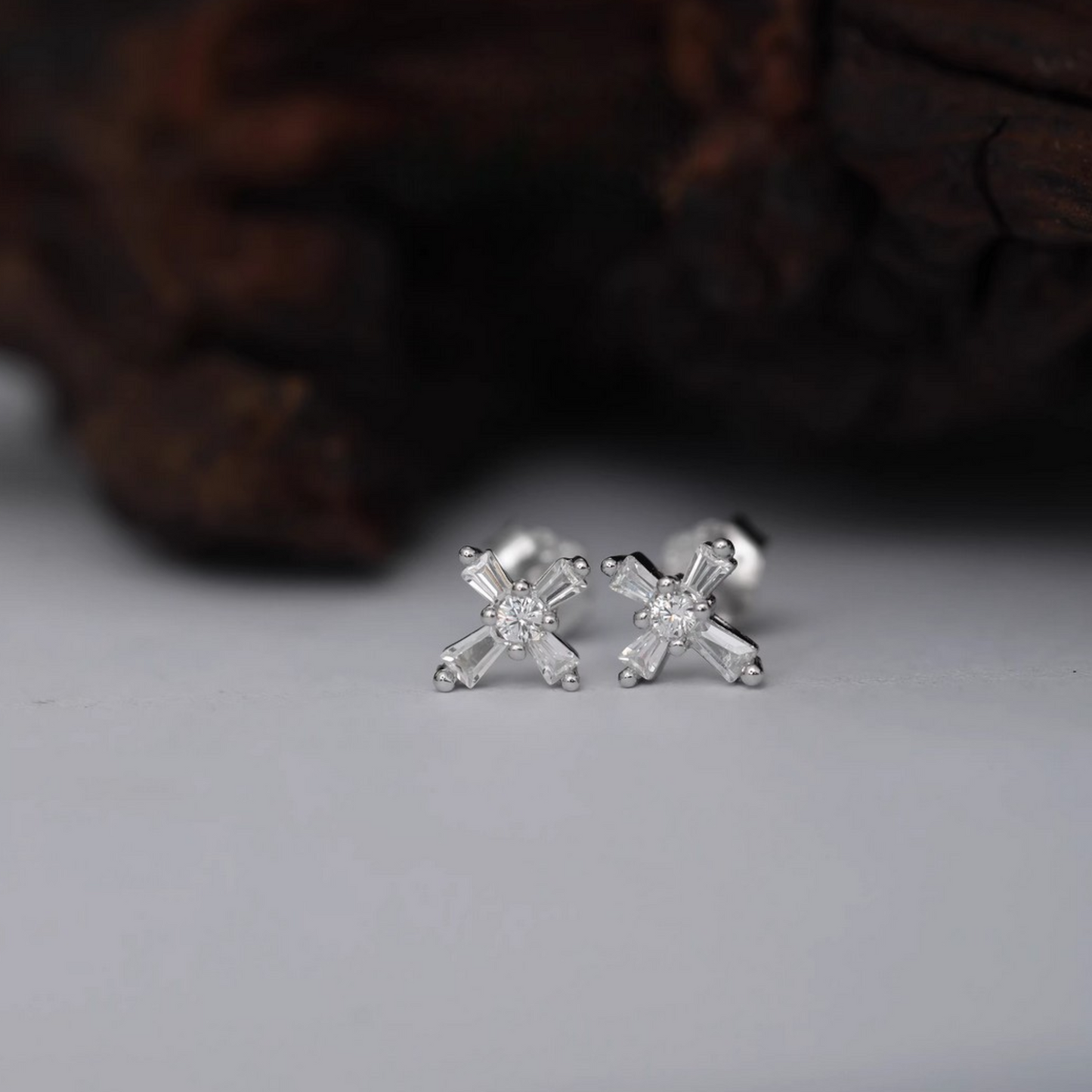S925 Sterling Silver Star Starlight Cross Stud Earrings
