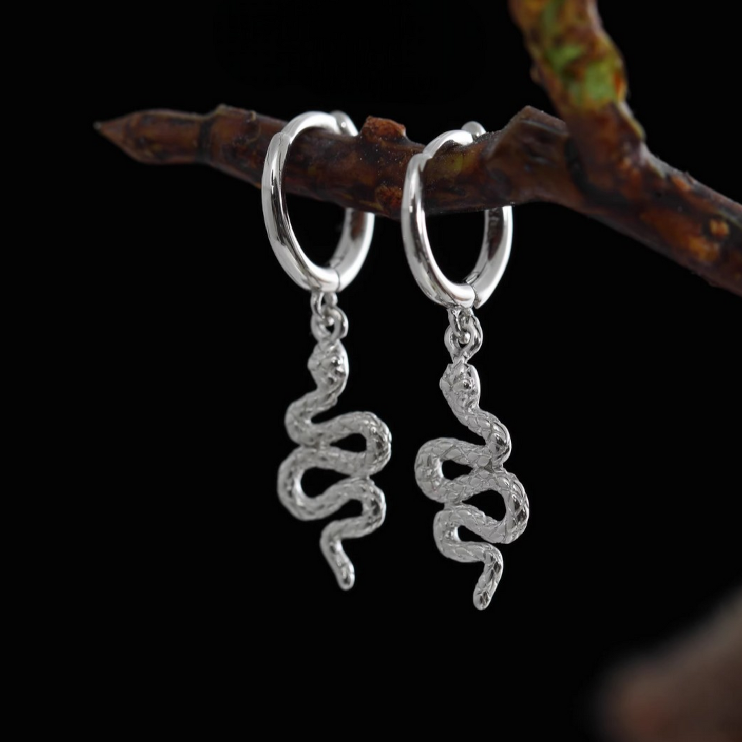 S925 Sterling Silver Snake Dangle Hoop Earrings