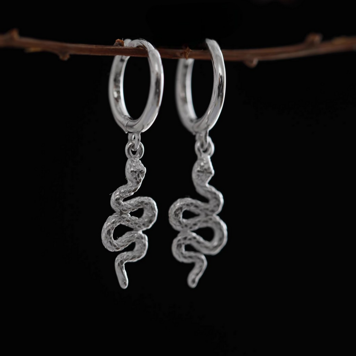S925 Sterling Silver Snake Dangle Hoop Earrings