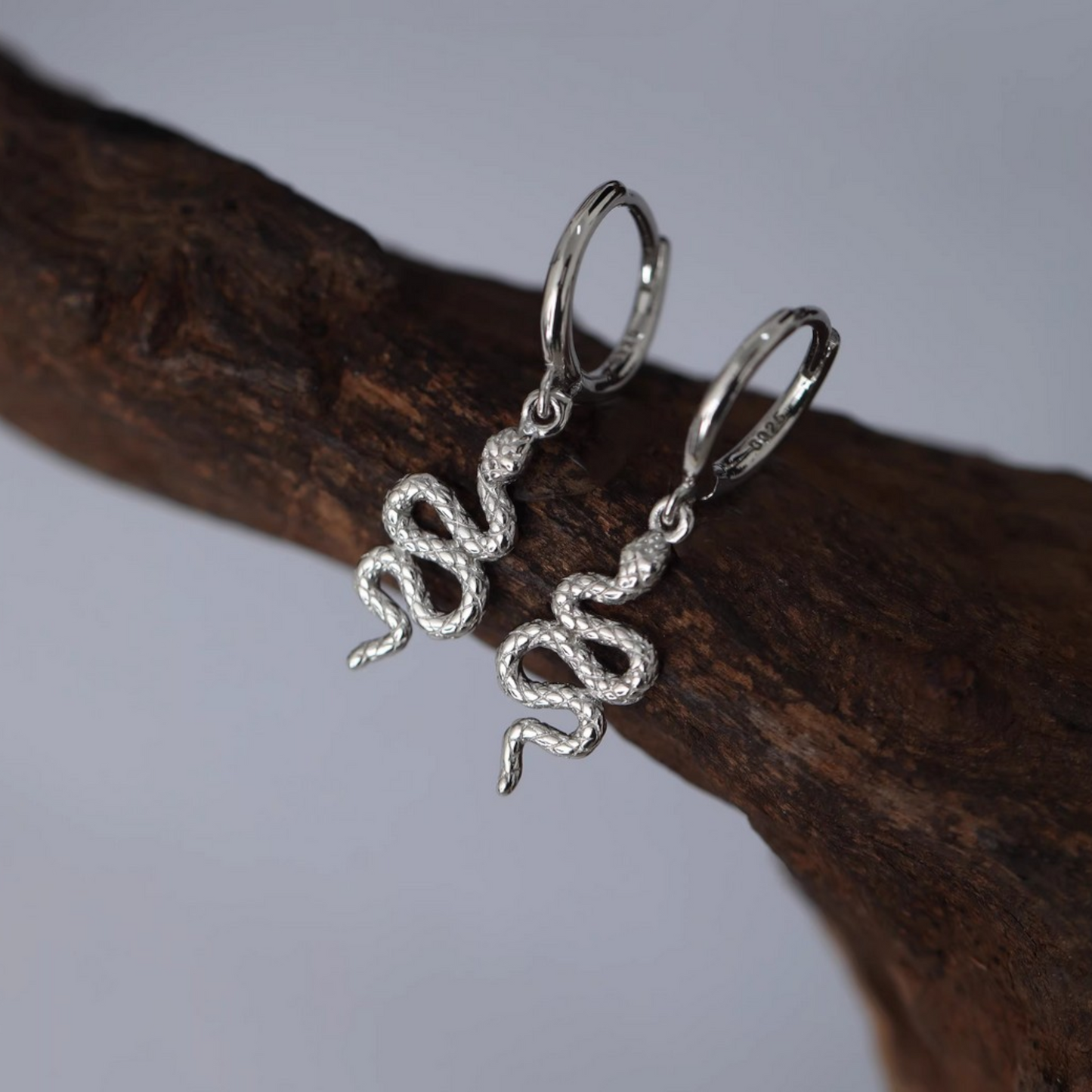 S925 Sterling Silver Snake Dangle Hoop Earrings