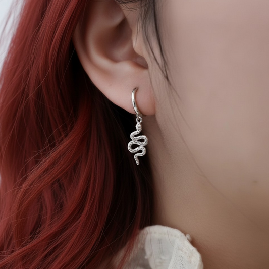 S925 Sterling Silver Snake Dangle Hoop Earrings