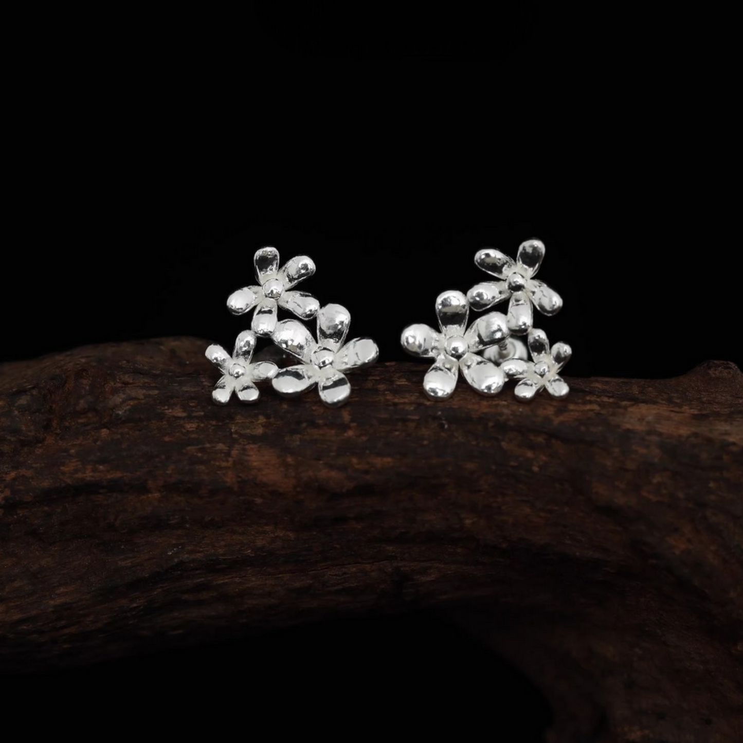s999 Pure Silver Flower Minimal Screw Back Earrings