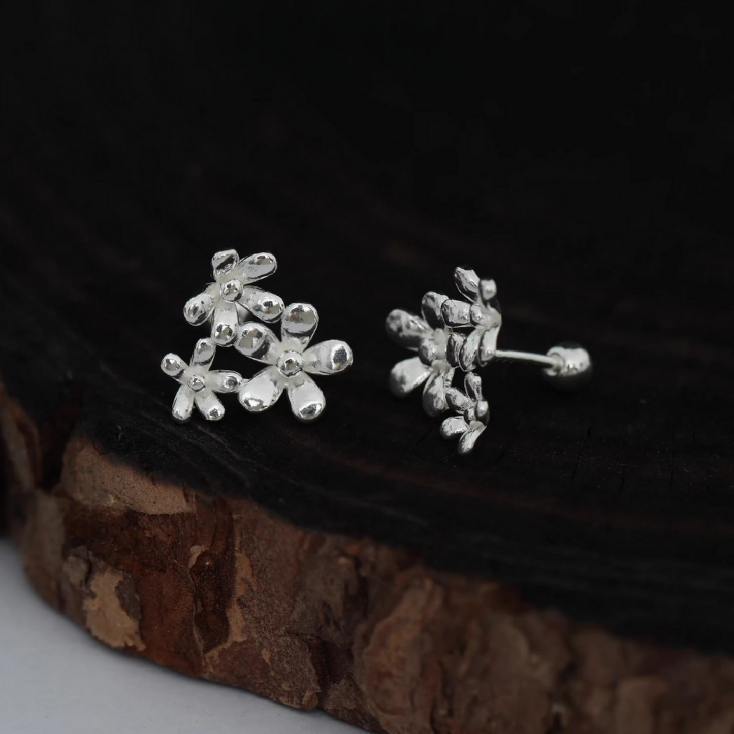 s999 Pure Silver Flower Minimal Screw Back Earrings