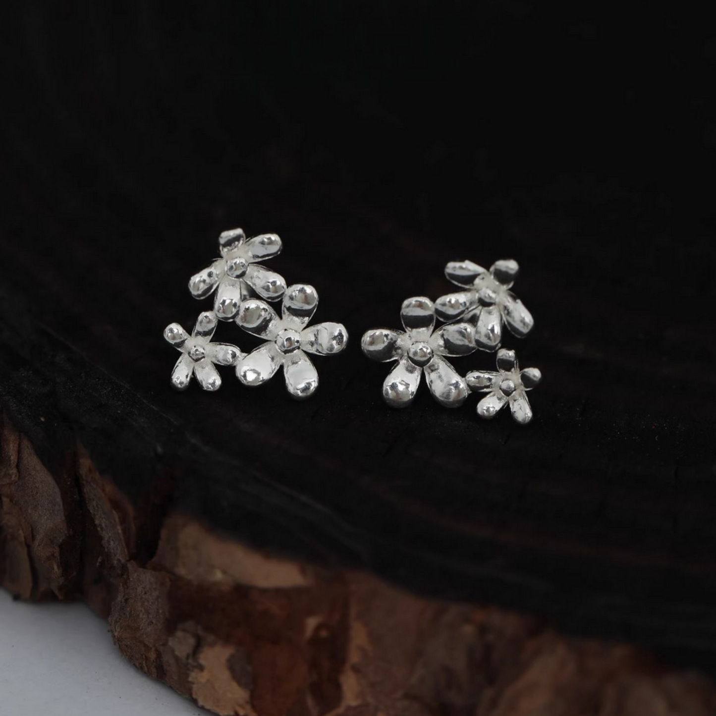 s999 Pure Silver Flower Minimal Screw Back Earrings